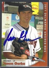 2011 MultiAd Sports Delmarva Shorebirds Jason Gurka #9 IP autograph signed card