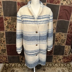 Faherty Denver Wollmischung Decke Mantel Damen kleine Leibhöhe Streifen beige blau - Bild 1 von 15