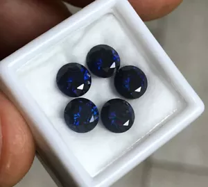 Dunkelblau Lab-gefertigte Saphir Edelsteine Rund Menge 5 Edelsteine Lose Diamantschliff c��070 - Bild 1 von 11