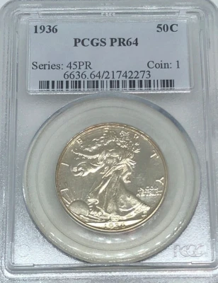 1936 Proof Brilliant Walking Liberty Half Dollar PCGS PR64 - Brilliant - Image 1 of 2