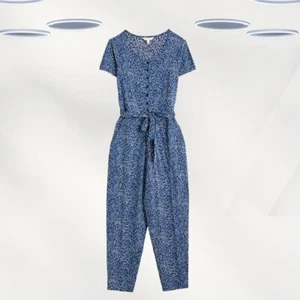 Ex Seasalt Women's Short Sleeve Organic Cotton Jersey Jumpsuit in Navy (Defect) - Picture 1 of 4