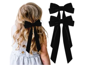 2PCS Velvet Hair Bows Black Hair Ribbon Clips Big Fall Alligator Clips Hair Acce - Picture 1 of 8