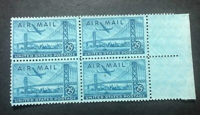 US Scott #C36. Center Sheet Block of (4) / MLH / .25c Plane over Golden Gate - Image 1 of 3