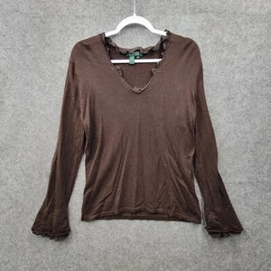 Lauren Ralph Lauren Damen Braun Top Größe XL Rüschen Seide & Kaschmir - Bild 1 von 7