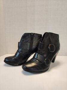 Black Leather Victorian Style Granny Ankle Boots Big Buttons Steampunk Cosplay