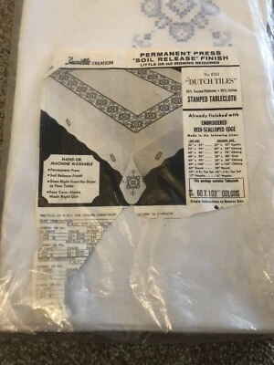 BUCILLA #8763 DUTCH TILES Tablecloth 60" x 108" Stamped Cross Stitch - Image 1 of 4