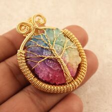 Natural Wire Wrapped Fancy Solar Quartz Gold Plated Handmade Pendant Necklace