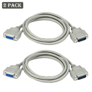 2x 6ft DB15 15 Pin Male to Female Extension Cable Cord Molded Computer M/F Beige - Picture 1 of 3