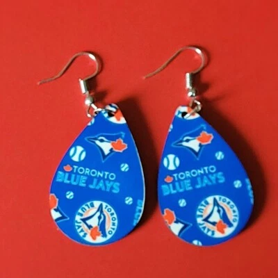 Toronto Blue Jays  baseball inspired tearrdrop wooden dangle earrings, Fan Ware - Image 1 of 2