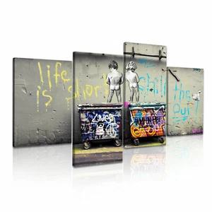 Banksy Life is Short Chill the Duck Out 4pcs Split Stretched Canvas Print - Picture 1 of 8