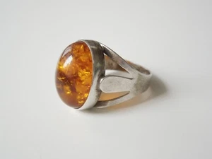 Vintage 835 Silber Ring Fischland Honig Bernstein 4,0 g/Gr.53 - Bild 1 von 9