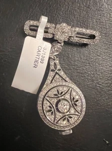 Cartier Platinum Art deco Watch Pendant w/ 1.80 Ct Diamond - Picture 1 of 6