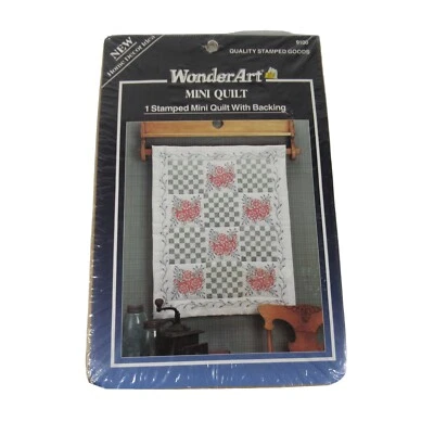 Vintage Wonder Art Stamped Mini Quilt & Backing 9100 Floral Gingham Rose 27 X 36 - Image 1 of 4