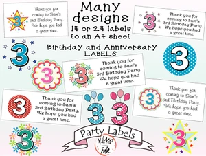 3rd Birthday labels, personalised party stickers decor, three years old third - Picture 1 of 24
