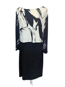 Lauren Ralph Lauren Black Cream Dress 3/4 Sleeve Knee Length Size 16 - Picture 1 of 5