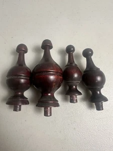 4 - Set Antique FINIAL TURNED CLOCK/BED MAHOGANY FINIAL! ORIGINAL PATINA - Picture 1 of 10