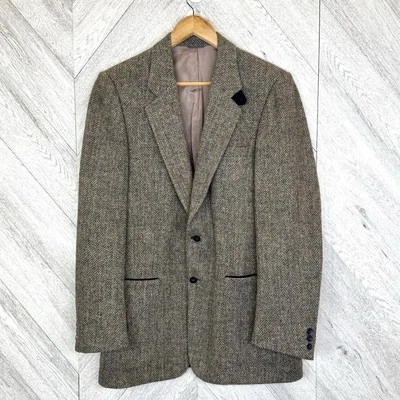 Vintage Harris Tweed Blazer Sport Coat Jacket Mens Size 40 Tall Herringbone Wool - Imagem 1 de 4