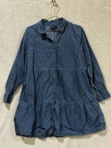 GAP Large Denim Tiered Button Long-Sleeve Shirt Dress Pockets Women Jean - Picture 1 of 13