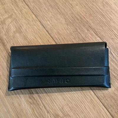 Estuche para gafas Safilo funda de cuero suave negro protector portador de viaje Foto 1 de 4