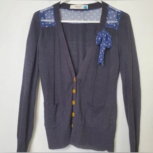Anthro Sparrow Breezy Ride Dot Linen Blend Cardigan Size S Retro Layers Pockets - Picture 1 of 7