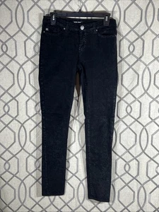 DEAR JOHN SKINNY LEG Black Velvet Textured Stretch Pants Sz 27 [28W X 29.5L ] - Picture 1 of 8