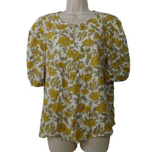 Cupcakes and Cashmere Floral Linen Rayon Top Yellow Women Size XL Keyhole Neck - Picture 1 of 10