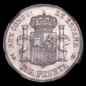 Alfonso XIII 1 Peseta 1891*91* Madrid PG-M Cal-53 AU-58 - Picture 1 of 3