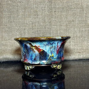 Unique Bonsai tree pot, collection pots , 3 layers of colored glaze, size 5.5" - Picture 1 of 10