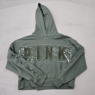 Victoria's Secret Pink Hoodie Womens Small Velvet Lace Up Sleeve Pullover - Image 1 of 4