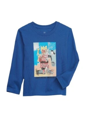 Nueva Camiseta Jean-Michel Basquiat Corona y Hueso Niño Pequeño Talla 3T Manga Larga Foto 1 de 2