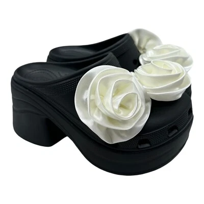 Crocs Siren Rosette Clog Women’s Size 8 Black White Flower Heels 210367-001 NWT - Image 1 of 4