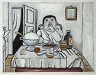 Fernando Botero Handmade Oil Drawing On Old Paper Signed And Stamped Vtg Art