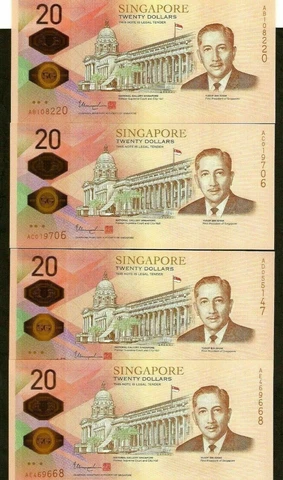 Singapore 20 Dollars AB AC AD AE AF AG AH AJ Set 2019 200 Bicentennial Comm. UNC Cover