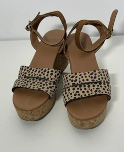 Novo Beige Leopard Print Ankle Strap Cork "Willow" Wedges Size 10 US 41/42 EUR 8 - Picture 1 of 8