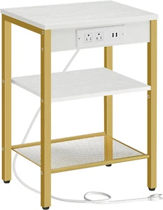End Table with Charging Station and USB Ports, 3-Tier Nightstand with Adjustable - Picture 1 of 12