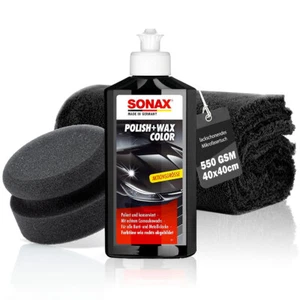 Auto Hand Politur Set SONAX Polish&Wax Schwarz 250ml + Polierschwamm + Tuch - Bild 1 von 7