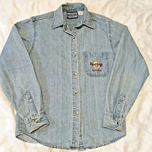 Hard Rock Cafe Baltimore Jean Shirt Womens M Embroidered Classic Guitars 90's - Picture 1 of 7