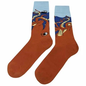 NWT Ocean Nightmare Dress Socks Novelty Men 8-12 Orange Crazy Fun Sockfly - Picture 1 of 4