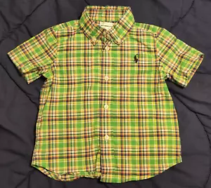 Camicia Ralph Lauren bambino ragazzo 12M verde a quadri naturale elasticizzata con bottoni - Foto 1 di 5