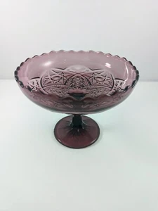 Vintage Viking Glass Purple Amethyst Pedestal Compote Dish Bowl "Yesteryear" - Picture 1 of 11