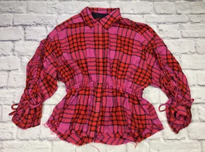 Free People Pacific Dawn kariertes Hemd hot pink rot kariert Druckknopfleiste Gr. XS - Bild 1 von 6