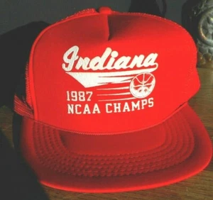 Vintage Truckermütze Druckknopflasche Netz rot 1987 Indiana NCAA Basketball Champs  - Bild 1 von 10