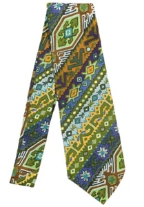 Vintage Courtley Cotton Blue Green Gold Multicolor Geometric Abstract Men’s Tie - Picture 1 of 2