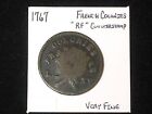 1767 Sou BN French Colonies Colonial Copper, “RF” Counter Stamped. Very Fine!   