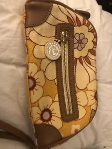 Spartina 449 Natural Linen Canvas Leather Floral Handbag Yellow Tans Crystal - Picture 1 of 5