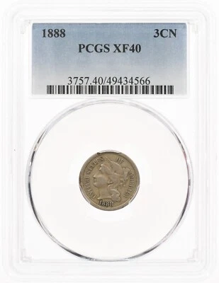 1888 3CN PCGS XF40 Three Cent Nickel - Image 1 of 3