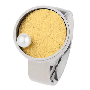 Ernstes Design Ring R781 Edelstahl vergoldet mit Perle - Bild 1 von 3