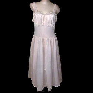 Vintage Pink Lacy Chiffon Over Nylon Knee Length Nightgown By Streetwear Sz M - Picture 1 of 8