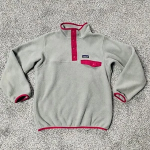 Patagonia Synchilla Gray Dark Pink Long Sleeve Pull Over Fleece Kid Youth Medium - Picture 1 of 7