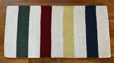 New CHANDLER 4 CORNERS 2’ x 4’ Hand Hooked WOOL RUG Hudson Bay Stripes RANCH - Image 1 of 4